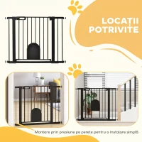 PawHut Poartă Reglabilă pentru Câini cu Ușă Mică și Închidere Automată, 75-103x76cm, Negru(m-13)