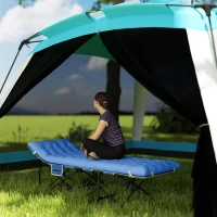 Outsunny Opvouwbaar Campingbed met Matras Hoofdkussen Zijvak 185 x 68 x 37 cm tot 150 kg Donkerblauw(m-10)