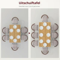 HOMCOM Uitschuifbare Eettafel, Vergrootbaar Tafel voor 6-8 Personen, Keukentafel met Solide Stalen Poten(m-5)