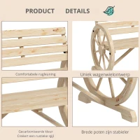 Outsunny Tuinbank, Wagenwiel-ontwerp, voor 2 personen, natuurlijk hout, donkerbruin, 105,5 x 56 x 79 cm, Natuurlijk(m-4)