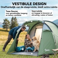 Outsunny Tent voor 3-4 personen 190T tunneltent kampeertent glasvezel donkergroen(m-6)