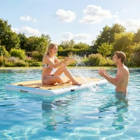 Outsunny Opblaasbaar Dock Zwemplatform 2,4x1,8m Drijvend Platform 4-6 Personen met Antislip Oppervlak Ladder(m-10)