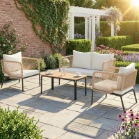 Outsunny Tuinmeubelset Zitgroep voor 4 Personen Tuinlounge met 2-zitsbank, 2 Stoelen, Lamellentafel en Wasbare Kussens(m-10)