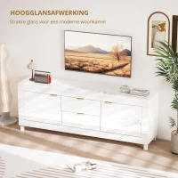 HOMCOM Tv-meubel voor televisies tot 190,5 cm, modern entertainmentcentrum met 2 kasten en 2 lades, hoogglans wit(m-4)
