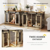 PawHut hondenkooi met 2 deuren, hondenbox, rustiek design, vergrendelbaar, bruin(m-6)