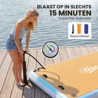 Outsunny Opblaasbaar Dock Zwemplatform 2,4x1,8m Drijvend Platform 4-6 Personen met Antislip Oppervlak Ladder(m-8)
