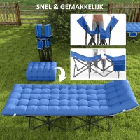 Outsunny Opvouwbaar Campingbed met Matras Hoofdkussen Zijvak 185 x 68 x 37 cm tot 150 kg Donkerblauw(m-7)