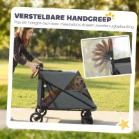 PawHut Hondenwagen inklapbaar hondenbuggy voor grote honden tot 30 kg met 360° draaibare wielen, gaasvensters, kussen en verstelbare handgreep, grijs(m-4)