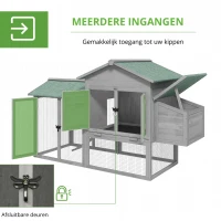 PawHut Kippenhok van hout Kippenhuis met buitenren nestkast helling uitschuifbare lade voor 2-4 kippen 168x75x103cm grijs(m-4)