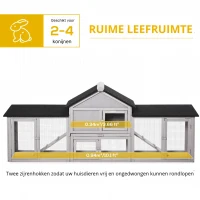 PawHut Konijnenhok Tweelaags Hout Buiten voor Dwergkonijnen Grijs(m-5)
