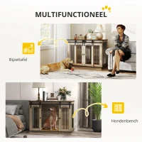PawHut hondenkooi met 2 deuren, hondenbox, rustiek design, vergrendelbaar, bruin(m-5)