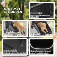 PawHut Hondenwagen inklapbaar hondenbuggy voor grote honden tot 30 kg met 360° draaibare wielen, gaasvensters, kussen en verstelbare handgreep, grijs(m-6)