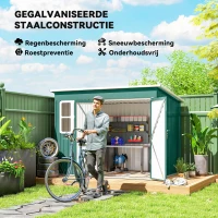 Outsunny Metalen schuur voor het opbergen van tuingereedschap, met raam, brede deur, 260 x 177 x 190 cm, groen(m-5)