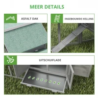 PawHut Kippenhok van hout Kippenhuis met buitenren nestkast helling uitschuifbare lade voor 2-4 kippen 168x75x103cm grijs(m-6)