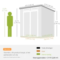 Outsunny Tuinhuis 2,89 m², Tuinschuur met houtlook 3 ramen Dubbele Deur Ventilatie Bodem Slot, 182 x 182 x 196 cm(m-3)