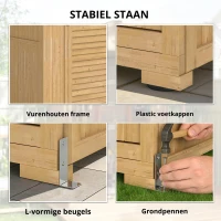Outsunny Tuinkast hout Gereedschapsschuurtje met opbergruimte Acrylramen Afsluitbare deur Bodemplaat Asfaltdak Ventilatiepaneel(m-8)