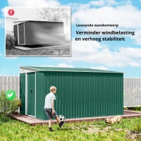 Outsunny Metalen Tuinschuur Schuin Dak Afsluitbare Dubbele Deur 2,8 x 3,45 x 2,01m Groen(m-6)