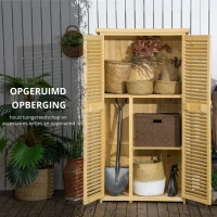 Outsunny gereedschapsschuur gereedschapsschuur met asfalt daklamellen deur gereedschapskast schuur tuin 4 vakken naturel 87 x 46.5 x 160 cm(m-5)