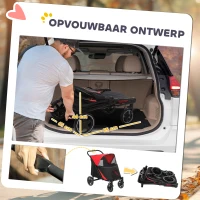PawHut Hondenkar inklapbaar, One-Klick-systeem, inklapbaar, 2 veiligheidslijnen, Rood + Zwart(m-5)
