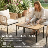 Outsunny Tuinmeubelset Zitgroep voor 4 Personen Tuinlounge met 2-zitsbank, 2 Stoelen, Lamellentafel en Wasbare Kussens(m-4)