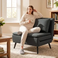 HOMCOM Fauteuil-lit 3-en-1 pliable, fauteuil-lit aspect lin avec dossier réglable, ressorts en S, pieds en métal, gris foncé(m-5)