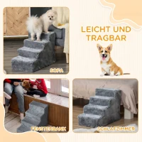PawHut Scară portabilă pentru câini cu 4 trepte, din material catifelat detașabil și placaj, 60x35x44 cm, gri(m-7)