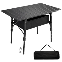 Outsunny Campingtafel met Opbergmand, In Hoogte Verstelbaar, Opvouwbaar, Aluminium, Zwart