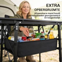 Outsunny Campingtafel met Opbergmand, In Hoogte Verstelbaar, Opvouwbaar, Aluminium, Zwart(m-6)