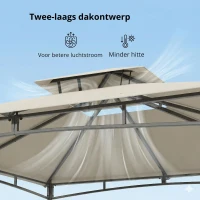Outsunny Paviljoen 3x3m Waterafstotend Stabiel Winterbestendig Tuinpaviljoen met inklapbaar Bovenframe Dubbel Dak Crèmewit(m-4)
