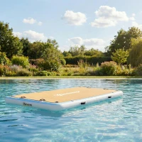 Outsunny Opblaasbaar Dock Zwemplatform 2,4x1,8m Drijvend Platform 4-6 Personen met Antislip Oppervlak Ladder(m-11)