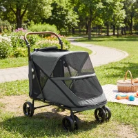 PawHut Hondenwagen inklapbaar hondenbuggy voor grote honden tot 30 kg met 360° draaibare wielen, gaasvensters, kussen en verstelbare handgreep, grijs(m-11)