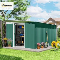 Outsunny Metalen Tuinschuur Schuin Dak Afsluitbare Dubbele Deur 2,8 x 3,45 x 2,01m Groen(m-10)