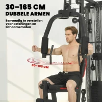 SPORTNOW Krachtstation fitnessstation met 65 kg gewichten, lat-trek, butterflystang, verstelbare preacherbank, beentrainer(m-6)