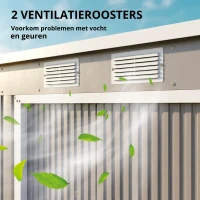 Outsunny Berging met ventilatieramen, schuifdeuren, gegalvaniseerd staal, 213 x 130 x 172 cm, Lichtgrijs(m-7)