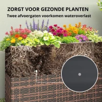 Outsunny Verhoogd plantenbed met verstelbare poten, rattan plantenbak met uitneembare inzet voor terras en balkon, bruin(m-5)