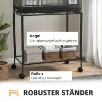 PawHut Cușcă pentru Păsări din Oțel și PP, Design Suprapus cu Stinghii, Leagăne și Scărițe, 77x46x164 cm, Negru(m-8)