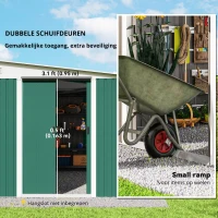 Outsunny Metalen Tuinschuur Schuin Dak Afsluitbare Dubbele Deur 2,8 x 3,45 x 2,01m Groen(m-5)