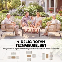 Outsunny Tuinmeubelset Zitgroep voor 4 Personen Tuinlounge met 2-zitsbank, 2 Stoelen, Lamellentafel en Wasbare Kussens(m-7)