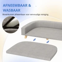 PawHut Hondensofa voor Grote Honden tot 30 kg, Gepolsterd, met Grenenhouten Poten, 98 x 67 x 25 cm, Grijs(m-7)