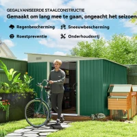 Outsunny Metalen Tuinschuur Schuin Dak Afsluitbare Dubbele Deur 2,8 x 3,45 x 2,01m Groen(m-4)