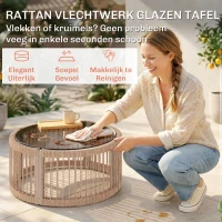 Outsunny Tuinmeubelset 4-delig Polyrattan Lounge-set met tweezitsbank 2 fauteuils Glazen tafel Brede & Diepe Zit Dikke Kussens(m-8)