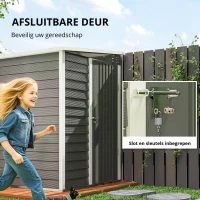 Outsunny Metalen Tuinschuur, Verzinkt Staal, Afsluitbare Deur, Eenvoudige Montage, 142 x 184 x 165/181 cm, Grijs(m-4)