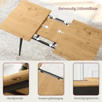 HOMCOM Uitschuifbare Eettafel, Vergrootbaar Tafel voor 6-8 Personen, Keukentafel met Solide Stalen Poten(m-4)