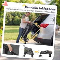 PawHut Hondenwagen inklapbaar hondenbuggy voor grote honden tot 30 kg met 360° draaibare wielen, gaasvensters, kussen en verstelbare handgreep, grijs(m-5)