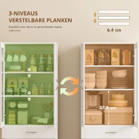 HOMCOM Keukenkast Buffetkast met verstelbare plank, lade, 2 deuren, hoge kast met glazen deur 60 x 35 x 180 cm Wit(m-7)
