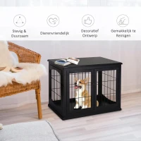 PawHut Hondenkooi voor thuis binnen hondenbench hondenhuis huisdier 2 deuren zwart(m-4)