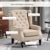 HOMCOM Elegante oorfauteuil, dik gewatteerd, afneembare bekleding, 74 x 87 x 102 cm, Beige(m-5)