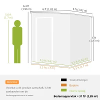 Outsunny Tuinhuis 2,89 m² Tuinschuur met Houtlook 3 Ramen Ventilatie Bodem Slot Handschoenen 182 x 182 x 196 cm(m-3)