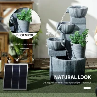 Outsunny Tuinfontein Viertraps Waterval Fontein 57cm Hoogte Zonne-energie LED's voor Tuin, Donkergrijs(m-7)