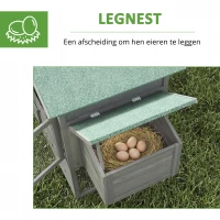 PawHut Kippenhok van hout Kippenhuis met buitenren nestkast helling uitschuifbare lade voor 2-4 kippen 168x75x103cm grijs(m-5)